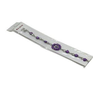 Charming Charlie Bracelet - Silver Plated Chain with Purple Heart & Round Stones